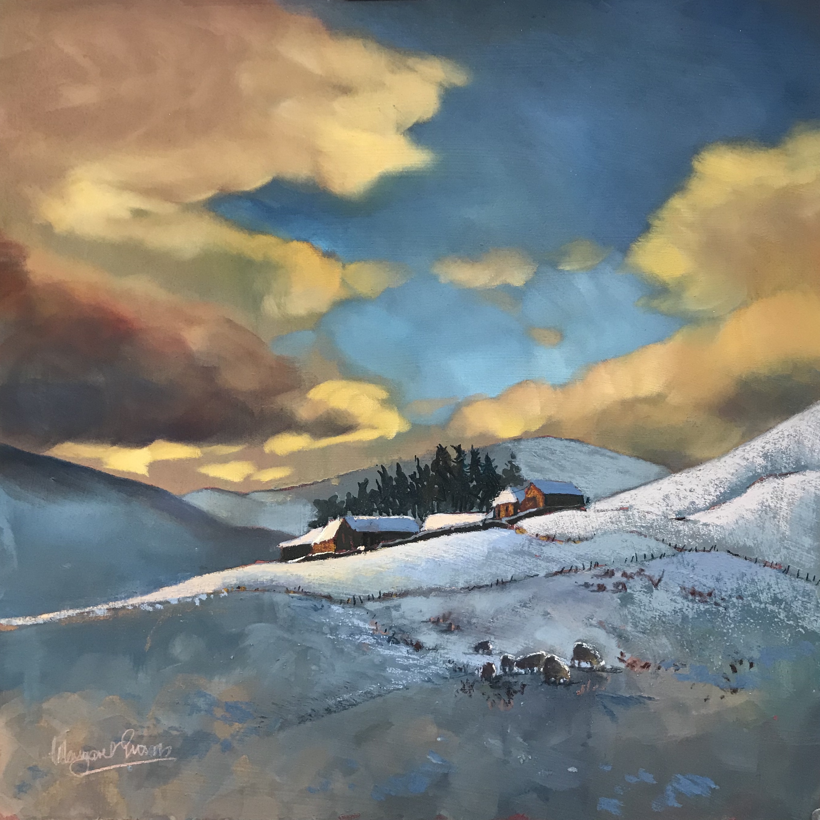 'Hillside Farm, Winter Evening' by artist Margaret Evans